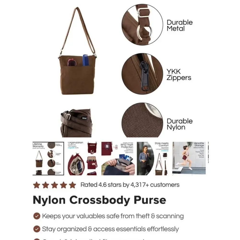EUC Brown Peak Crossbody Purse Travel Lightweight Compact Bag